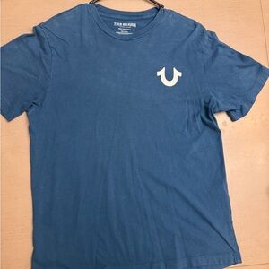 True Religion Blue Men's T-Shirt W/ Logo In Back, large in good shape